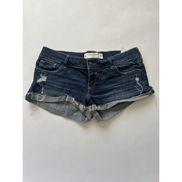 Abercrombie & Fitch Women’s Jean Shorts 4 Blue Cut Off Distressed Denim - Picture 1 of 3